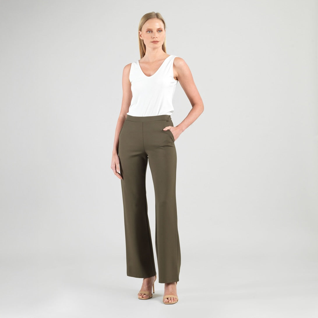 Rayon-Ponte Knit - Loose Leg Pocket Pant - Olive | Clara Sunwoo