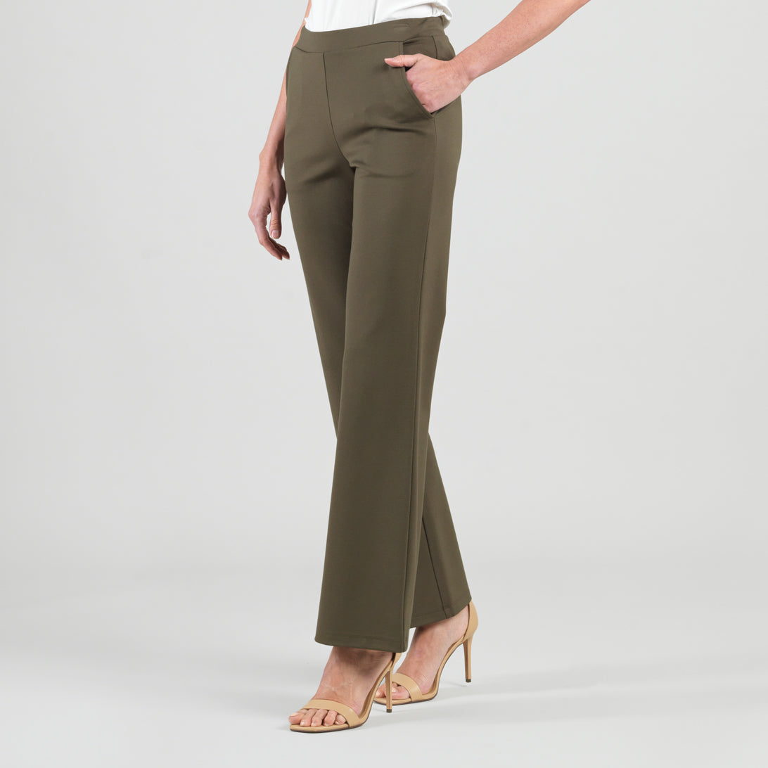 Rayon-Ponte Knit - Loose Leg Pocket Pant - Olive | Clara Sunwoo