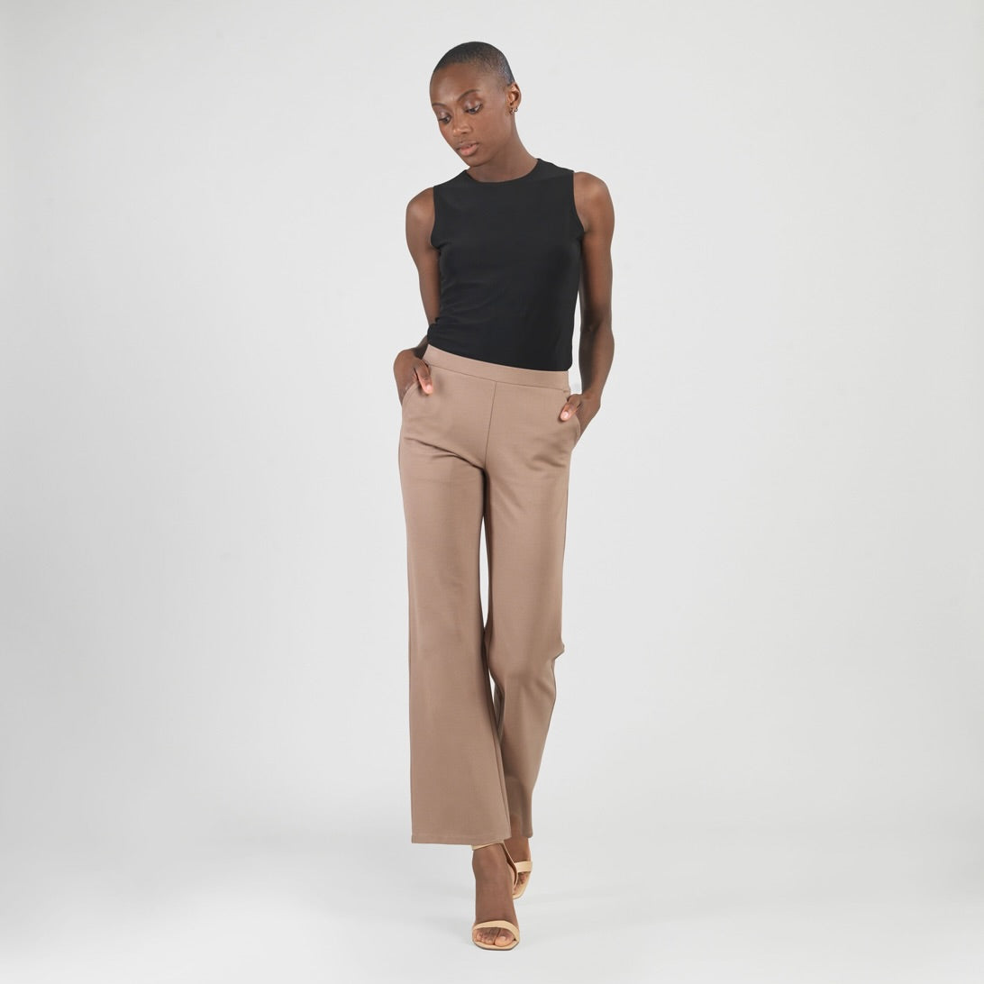 Rayon-Ponte Knit - Loose Leg Pocket Pant - Taupe - Limited Sizes | Clara Sunwoo