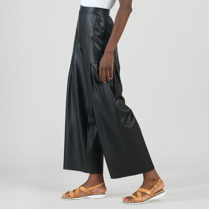 Liquid Leather™ - Sheen Pleated Wide Leg Pocket Pant - Black | Clara Sunwoo