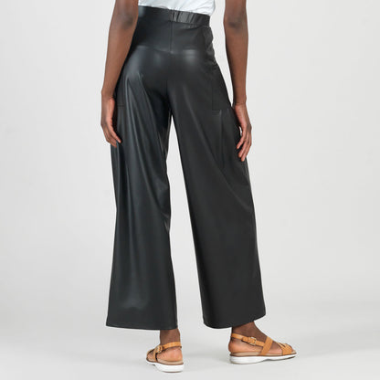Liquid Leather™ - Sheen Pleated Wide Leg Pocket Pant - Black | Clara Sunwoo