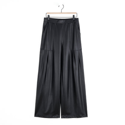 Liquid Leather™ - Sheen Pleated Wide Leg Pocket Pant - Black | Clara Sunwoo