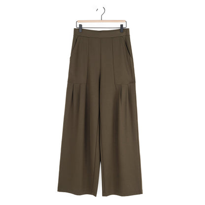 Rayon-Ponte Knit - Pleated Wide Leg Pocket Pant - Olive - Limited Sizes | Clara Sunwoo