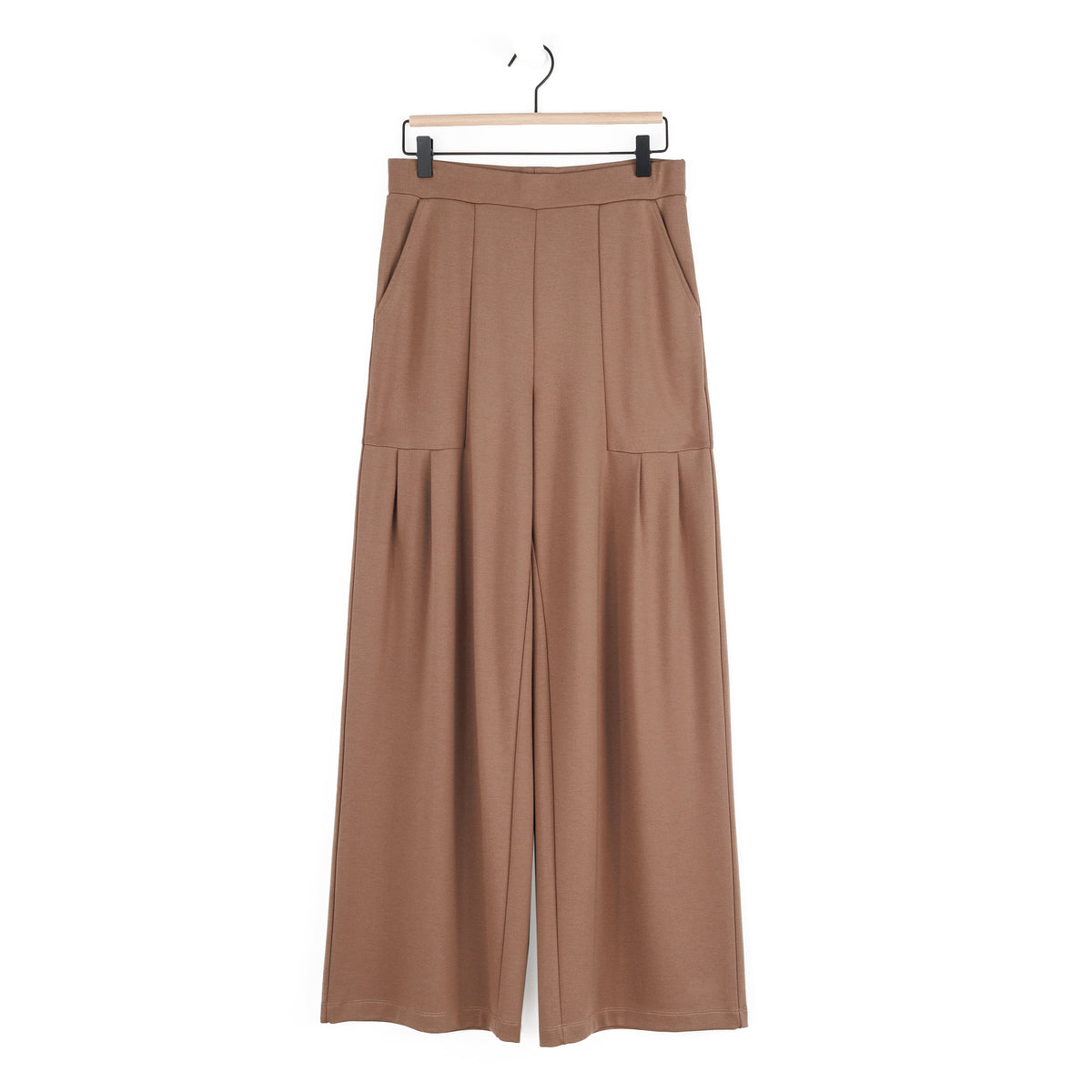 Rayon-Ponte Knit - Pleated Wide Leg Pocket Pant - Taupe - Limited Sizes | Clara Sunwoo