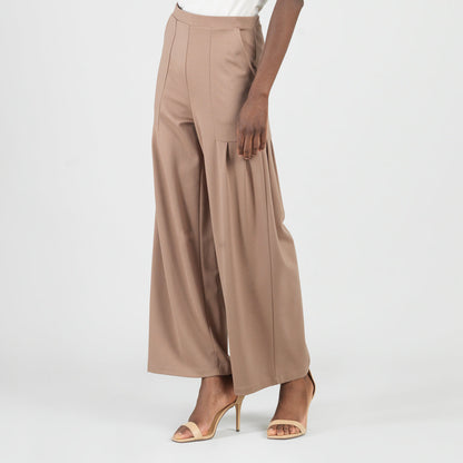 Rayon-Ponte Knit - Pleated Wide Leg Pocket Pant - Taupe - Limited Sizes | Clara Sunwoo