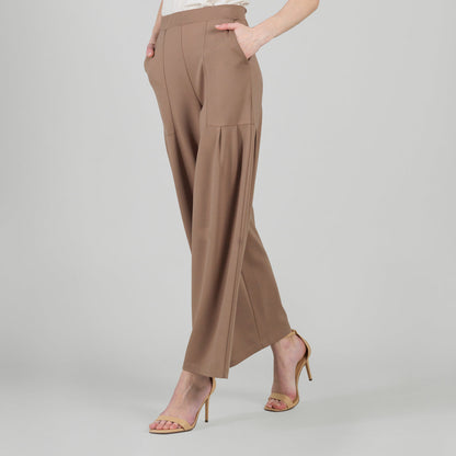 Rayon-Ponte Knit - Pleated Wide Leg Pocket Pant - Taupe - Limited Sizes | Clara Sunwoo
