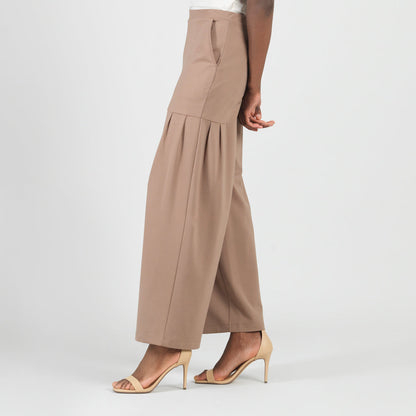 Rayon-Ponte Knit - Pleated Wide Leg Pocket Pant - Taupe - Limited Sizes | Clara Sunwoo