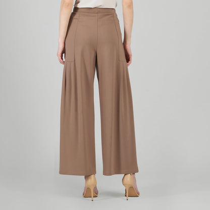 Rayon-Ponte Knit - Pleated Wide Leg Pocket Pant - Taupe - Limited Sizes | Clara Sunwoo