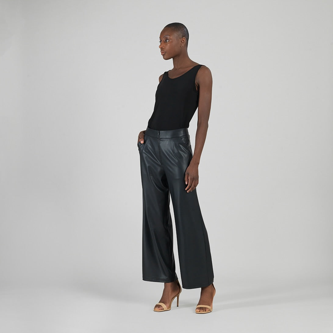 Liquid Leather™ - Sheen Zip Closure Loose Leg Pocket Pant - Black | Clara Sunwoo