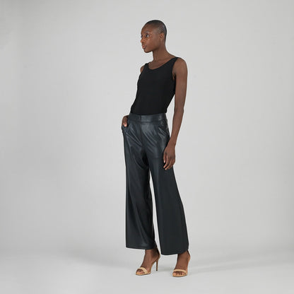 Liquid Leather™ - Sheen Zip Closure Loose Leg Pocket Pant - Black | Clara Sunwoo