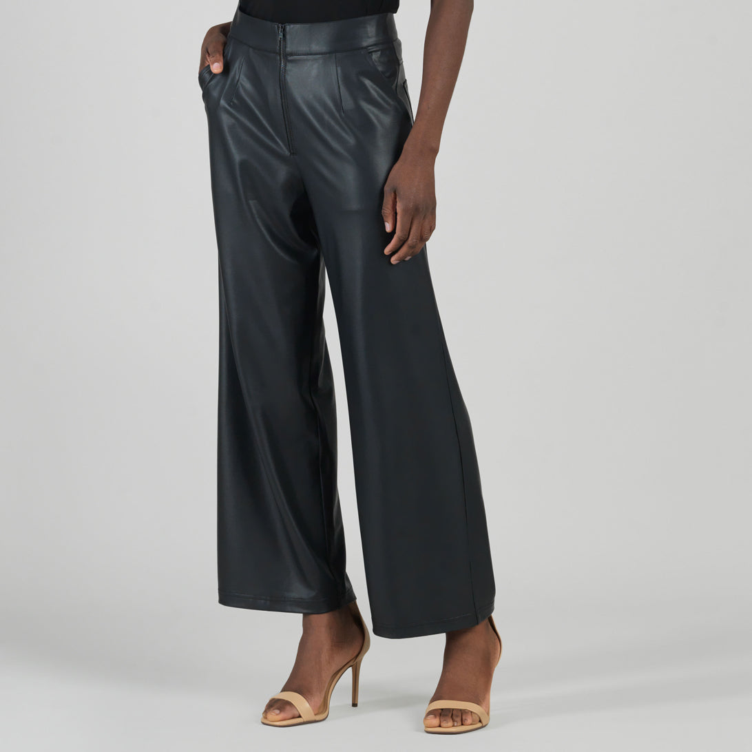 Liquid Leather™ - Sheen Zip Closure Loose Leg Pocket Pant - Black | Clara Sunwoo