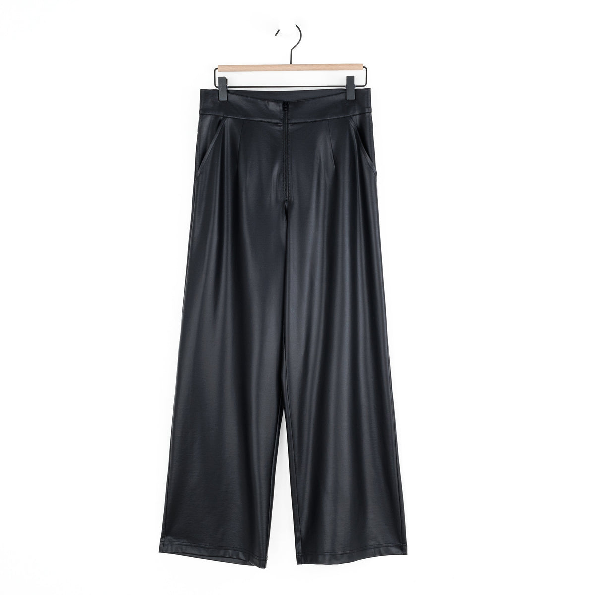 Liquid Leather™ - Sheen Zip Closure Loose Leg Pocket Pant - Black | Clara Sunwoo