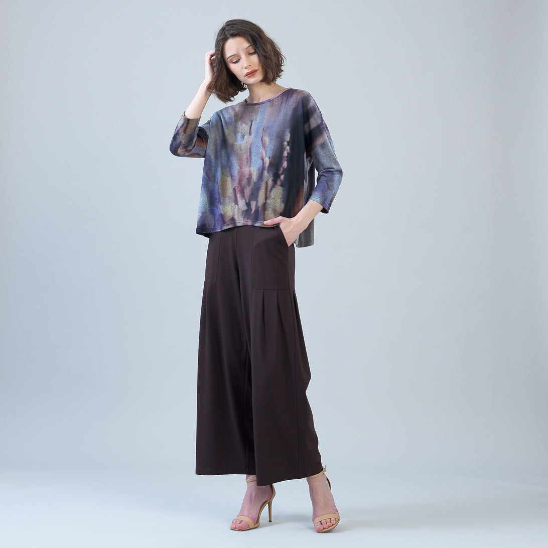 Rayon-Ponte Knit - Pleated Wide Leg Pocket Pant - Brown | Clara Sunwoo