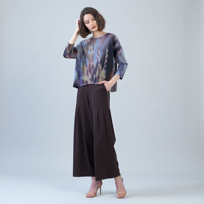 Rayon-Ponte Knit - Pleated Wide Leg Pocket Pant - Brown | Clara Sunwoo