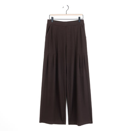 Rayon-Ponte Knit - Pleated Wide Leg Pocket Pant - Brown | Clara Sunwoo