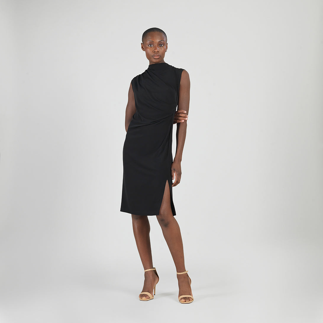 Signature Side Slit Midi Dress - Black | Clara Sunwoo