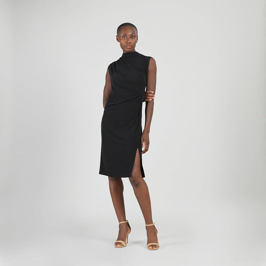 Signature Side Slit Midi Dress - Black | Clara Sunwoo