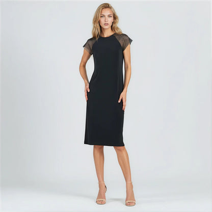 Mesh Cap Sleeve Midi Dress - Black | Clara Sunwoo