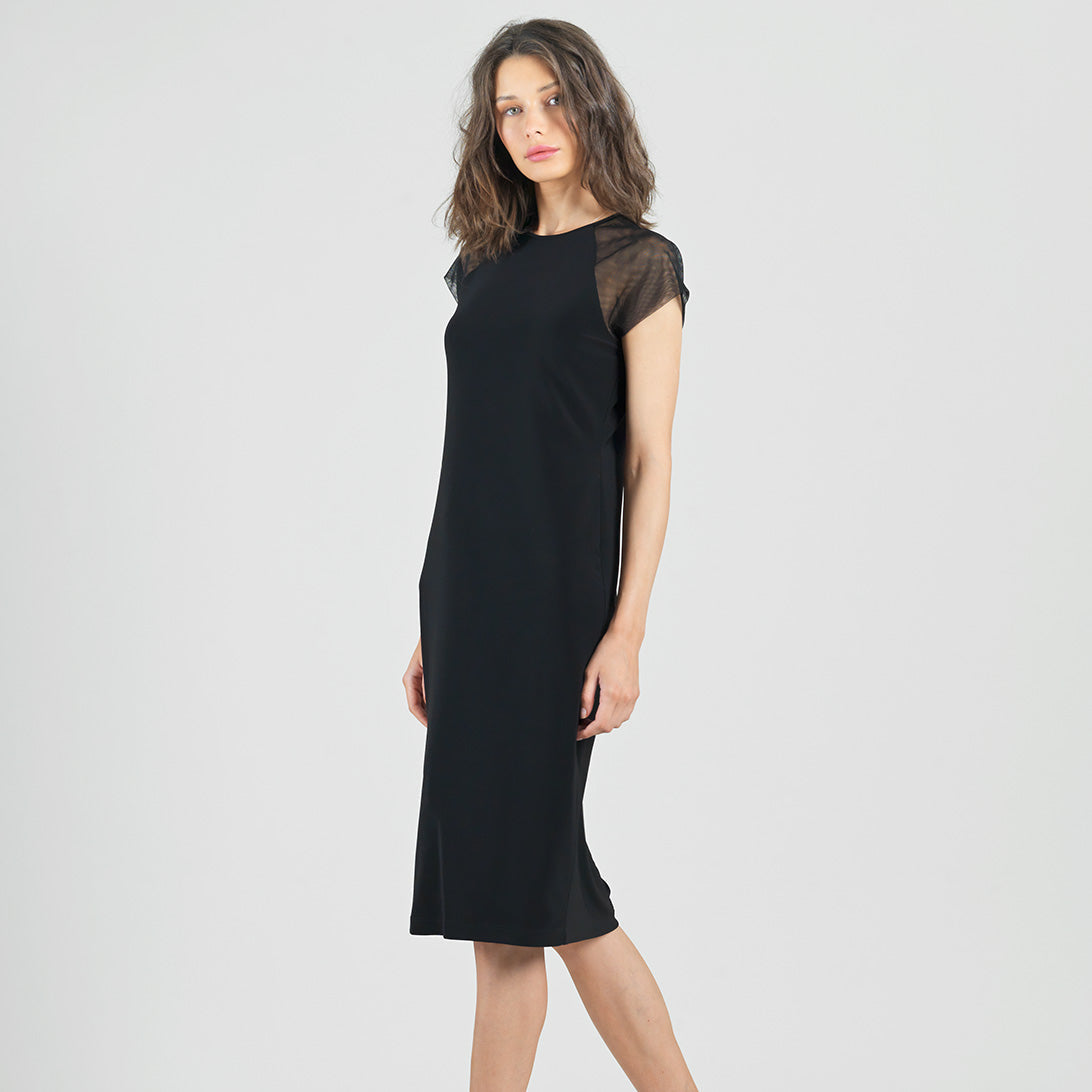 Mesh Cap Sleeve Midi Dress - Black | Clara Sunwoo
