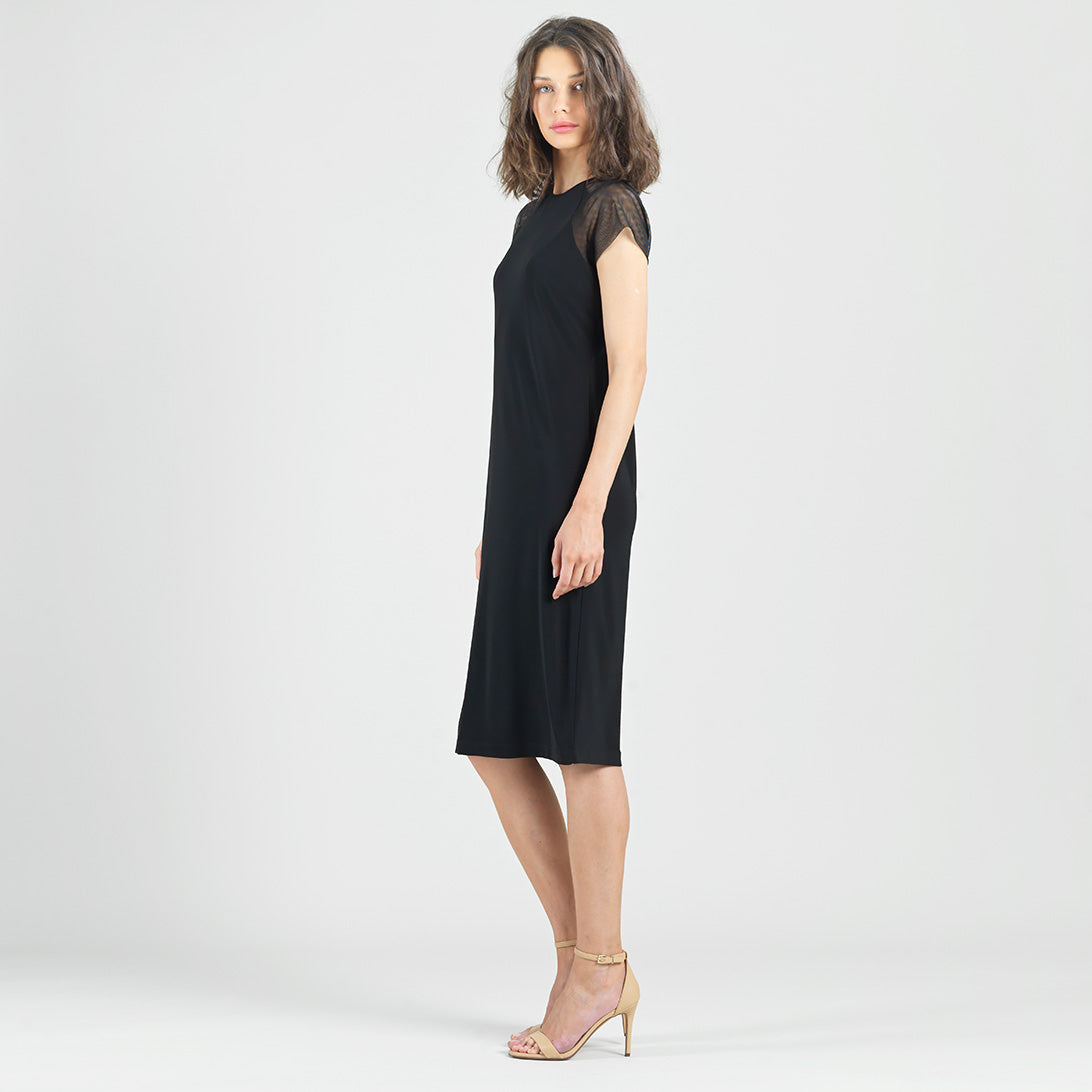 Mesh Cap Sleeve Midi Dress - Black | Clara Sunwoo