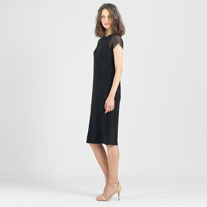 Mesh Cap Sleeve Midi Dress - Black | Clara Sunwoo
