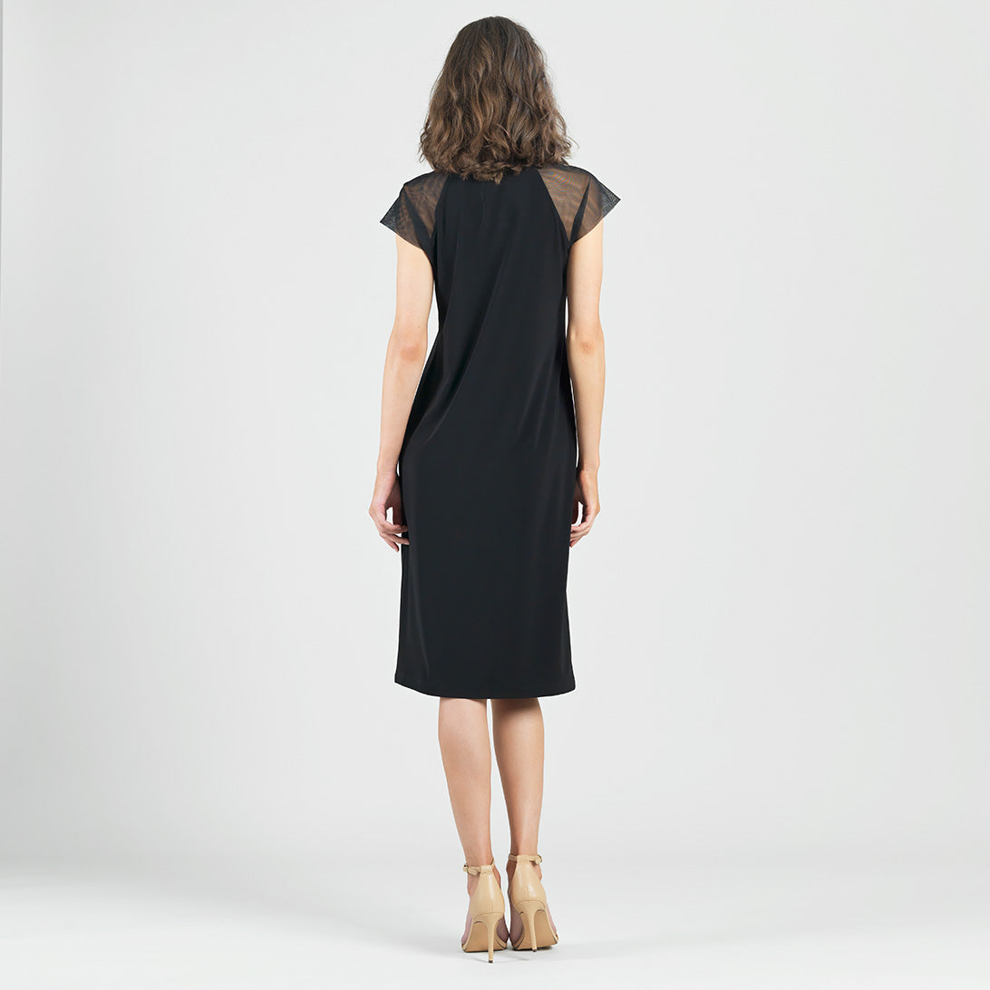 Mesh Cap Sleeve Midi Dress - Black | Clara Sunwoo