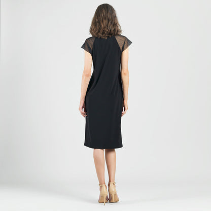 Mesh Cap Sleeve Midi Dress - Black | Clara Sunwoo