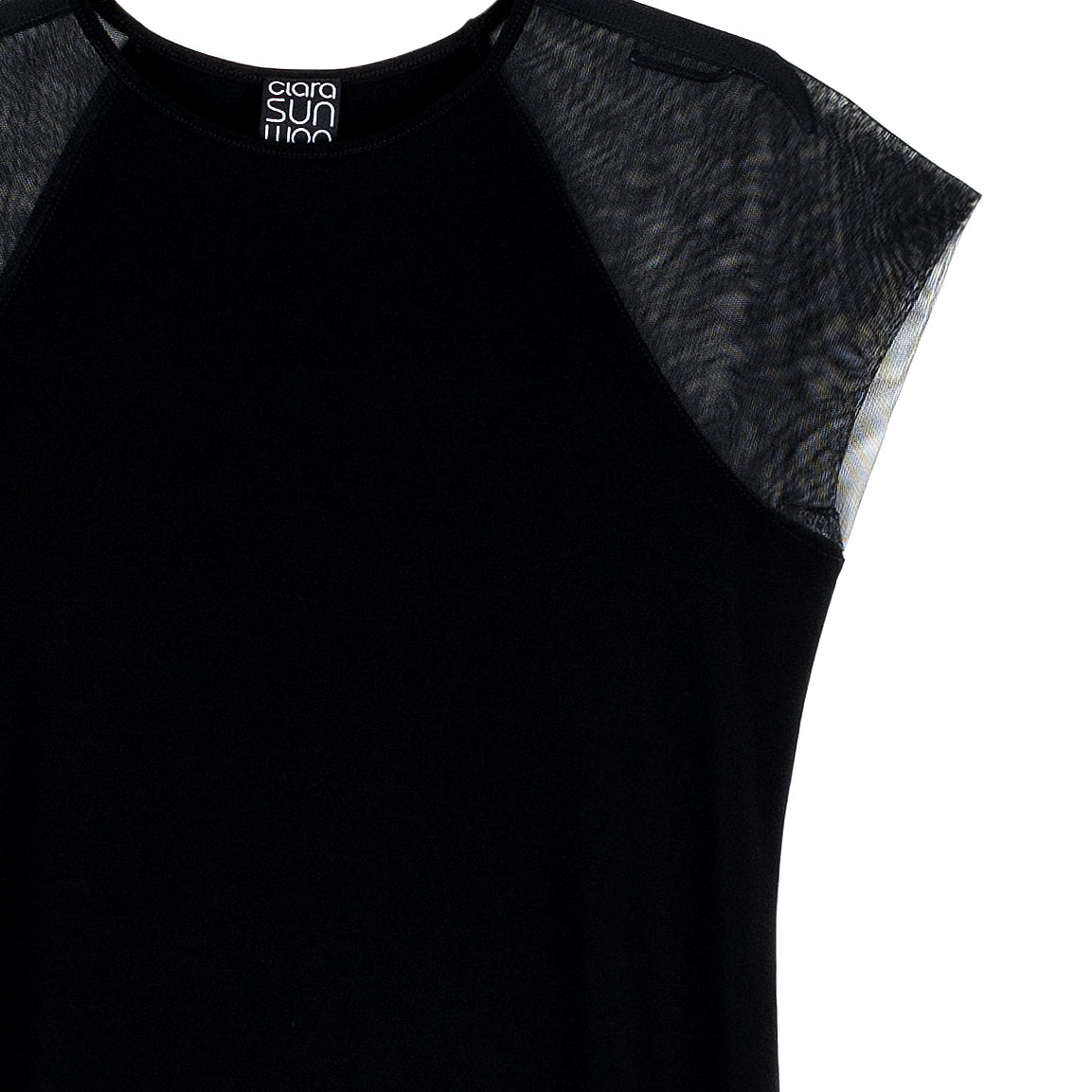 Mesh Cap Sleeve Midi Dress - Black | Clara Sunwoo
