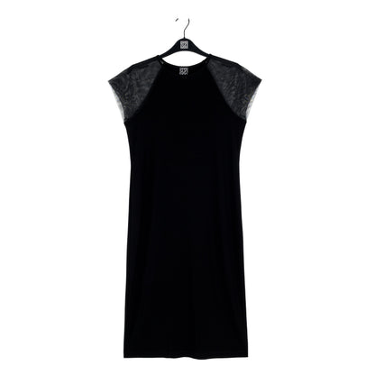 Mesh Cap Sleeve Midi Dress - Black | Clara Sunwoo