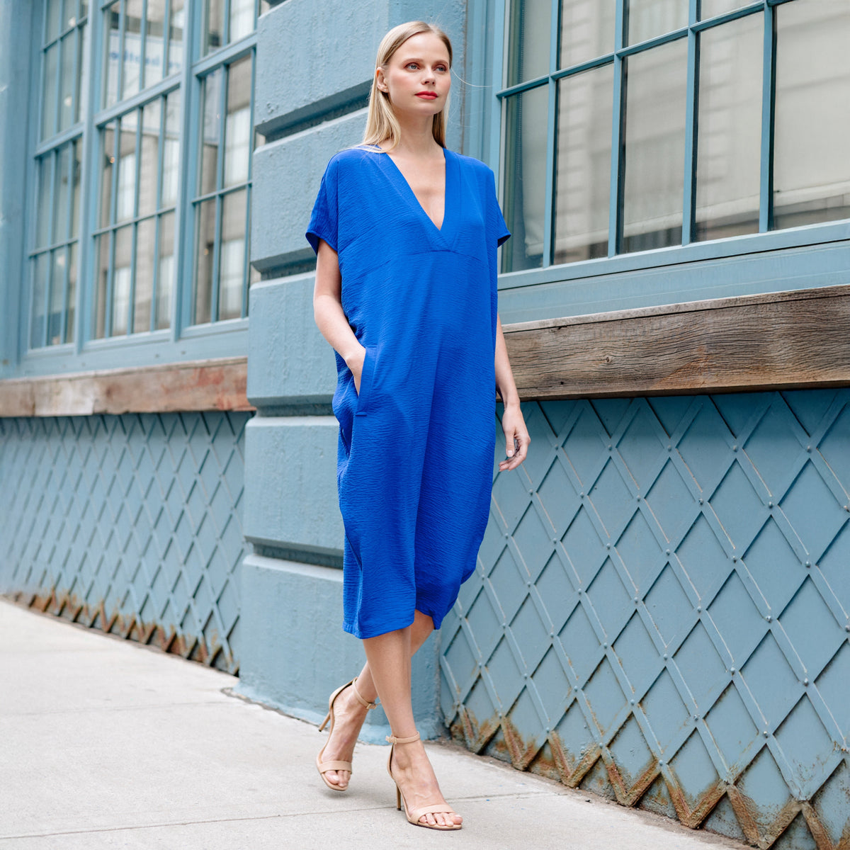 Textured Rayon - Caftan Pocket Dress - Cobalt - Final Sale | Clara Sunwoo