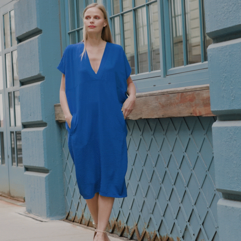 Textured Rayon - Caftan Pocket Dress - Cobalt - Final Sale | Clara Sunwoo