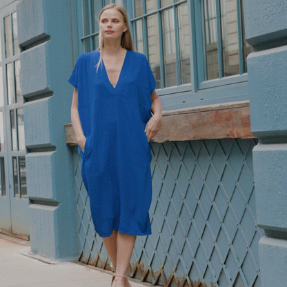 Textured Rayon - Caftan Pocket Dress - Cobalt - Final Sale | Clara Sunwoo