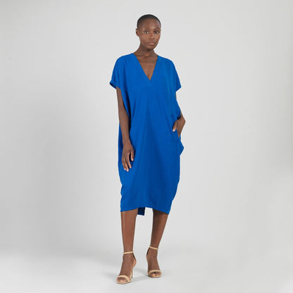 Textured Rayon - Caftan Pocket Dress - Cobalt - Final Sale | Clara Sunwoo