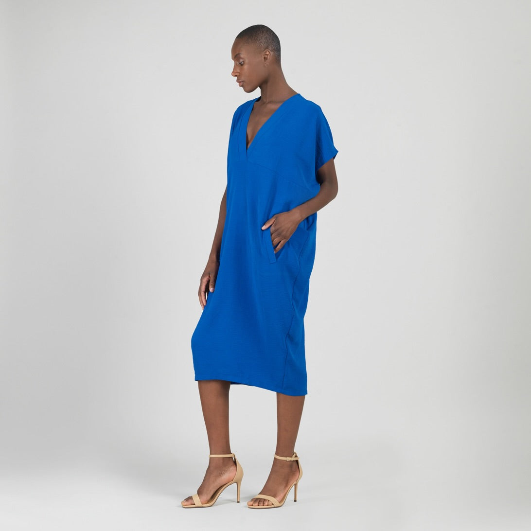 Textured Rayon - Caftan Pocket Dress - Cobalt - Final Sale | Clara Sunwoo