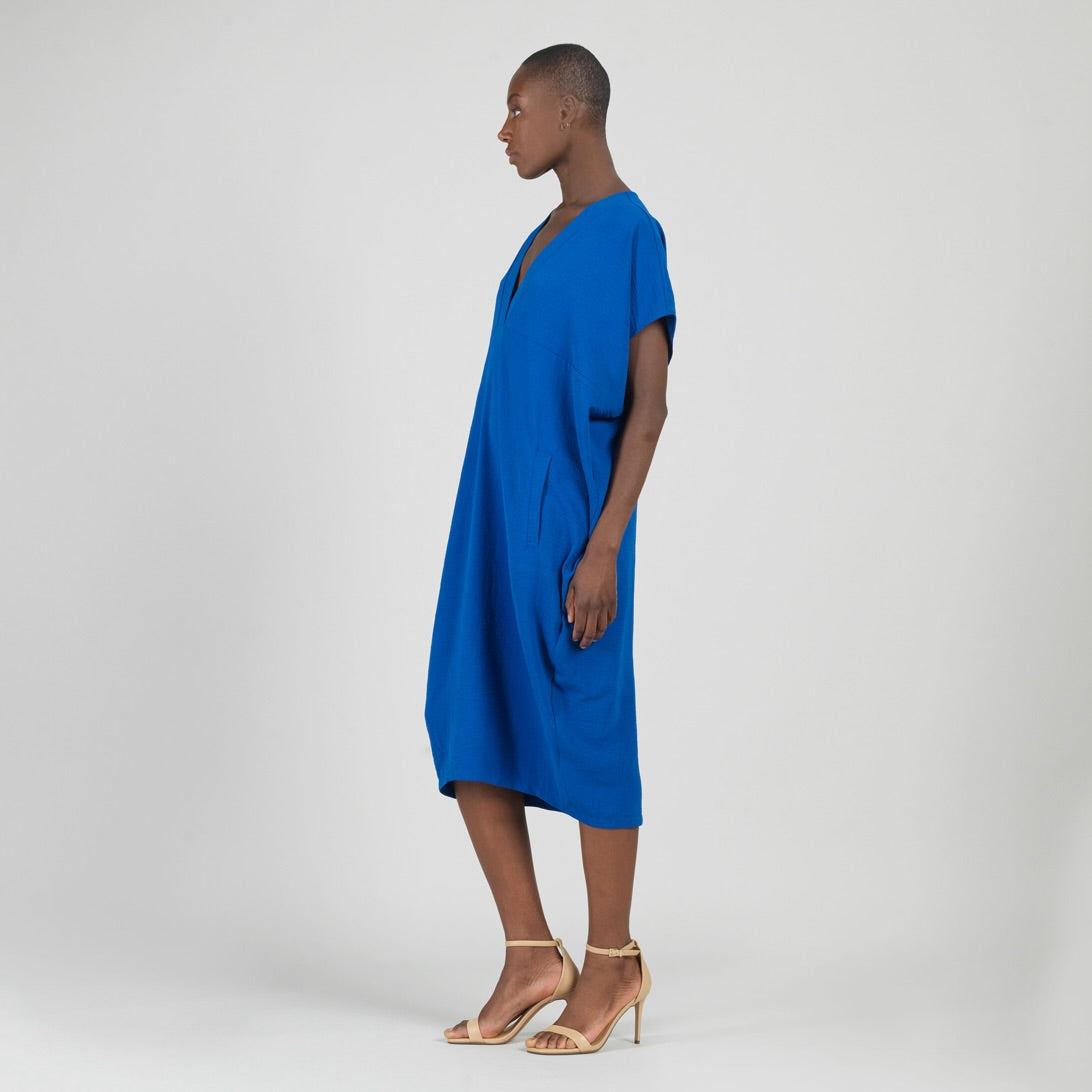Textured Rayon - Caftan Pocket Dress - Cobalt - Final Sale | Clara Sunwoo