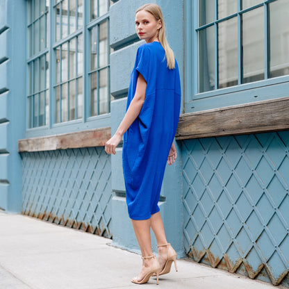 Textured Rayon - Caftan Pocket Dress - Cobalt - Final Sale | Clara Sunwoo