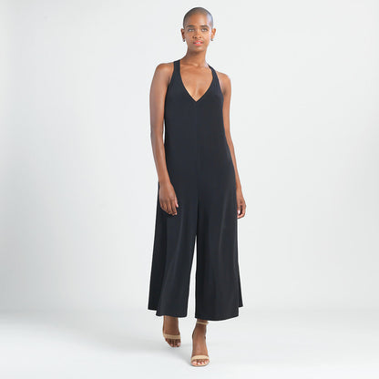 V-Neck Cross Back Jumpsuit - Black - Final Sale | Clara Sunwoo