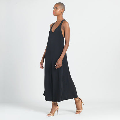 V-Neck Cross Back Jumpsuit - Black - Final Sale | Clara Sunwoo
