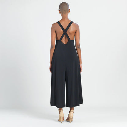 V-Neck Cross Back Jumpsuit - Black - Final Sale | Clara Sunwoo