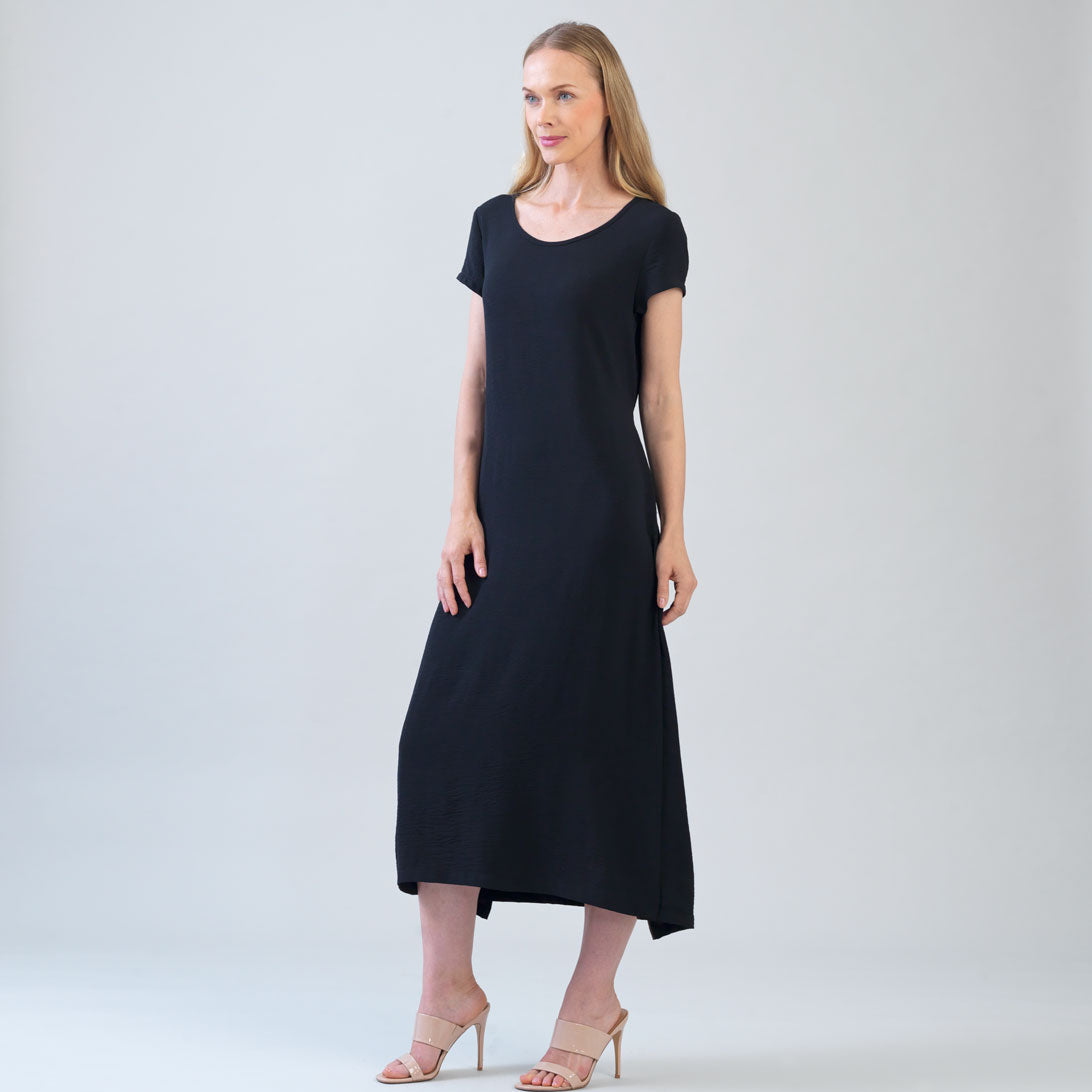 Soft Textured Rayon - Tie Wrap Overlay Midi Dress - Black - Final Sale! | Clara Sunwoo