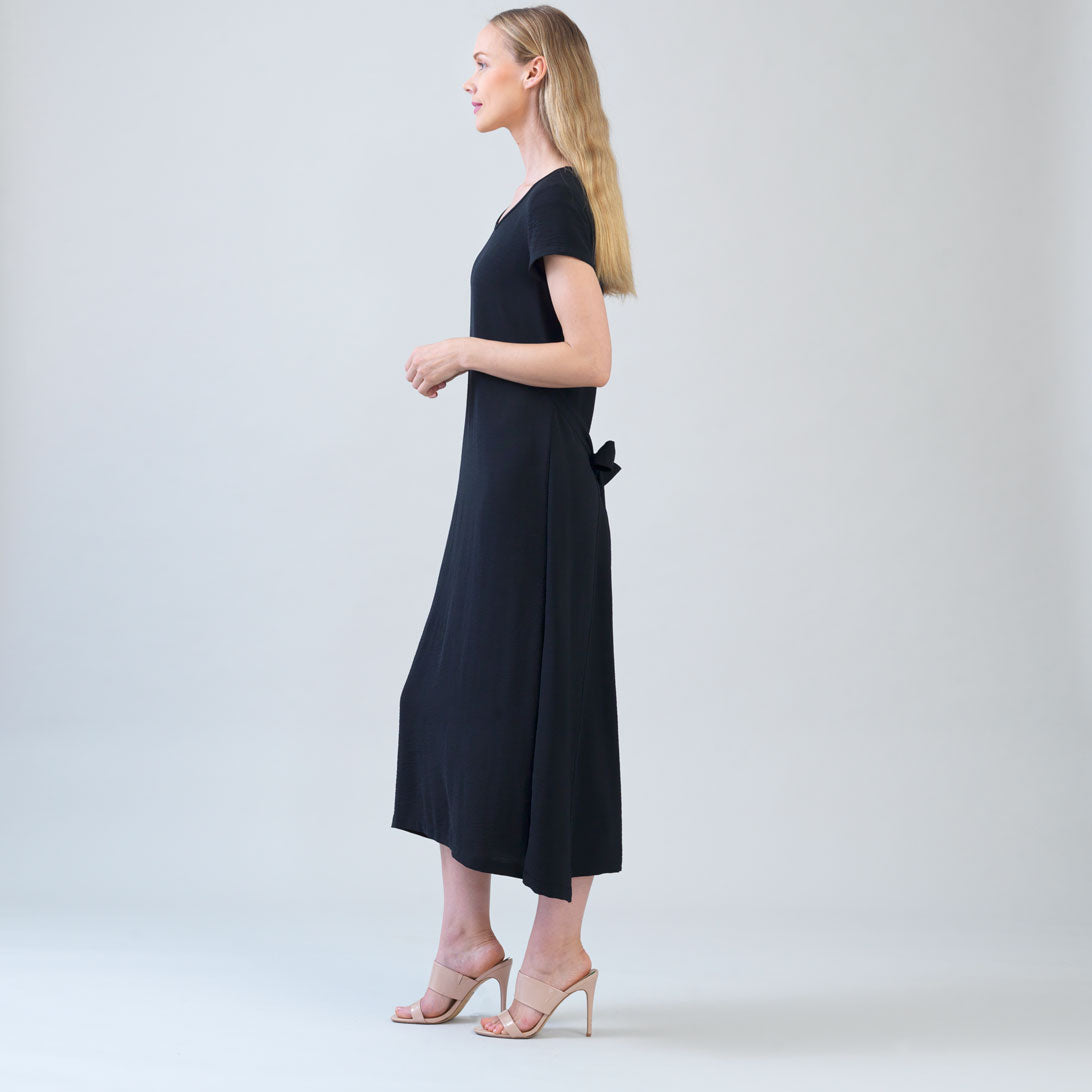Soft Textured Rayon - Tie Wrap Overlay Midi Dress - Black - Final Sale! | Clara Sunwoo