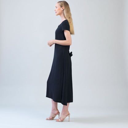 Soft Textured Rayon - Tie Wrap Overlay Midi Dress - Black - Final Sale! | Clara Sunwoo