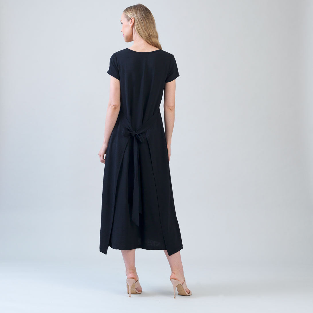 Soft Textured Rayon - Tie Wrap Overlay Midi Dress - Black - Final Sale! | Clara Sunwoo