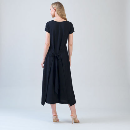 Soft Textured Rayon - Tie Wrap Overlay Midi Dress - Black - Final Sale! | Clara Sunwoo