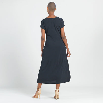Soft Textured Rayon - Tie Wrap Overlay Midi Dress - Black - Final Sale! | Clara Sunwoo