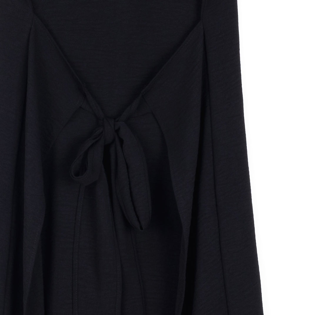 Soft Textured Rayon - Tie Wrap Overlay Midi Dress - Black - Final Sale! | Clara Sunwoo