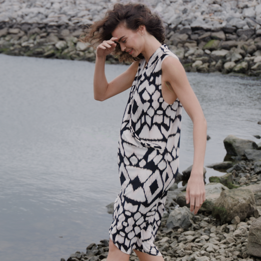 Crinkle Pleat Knit - Crossover Tulip Hem Dress - Aztec - Final Sale! | Clara Sunwoo