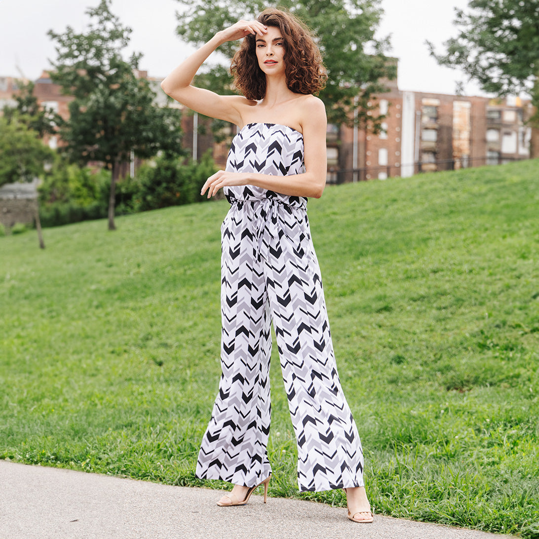 Tube Top Pocket Jumpsuit - Chevron Stripe - Final Sale! | Clara Sunwoo