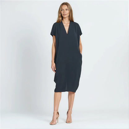 Textured Rayon - Caftan Pocket Dress - Black - Final Sale | Clara Sunwoo