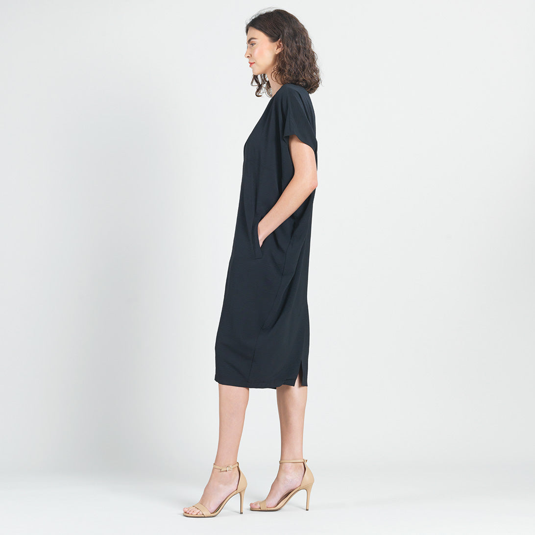 Textured Rayon - Caftan Pocket Dress - Black - Final Sale | Clara Sunwoo